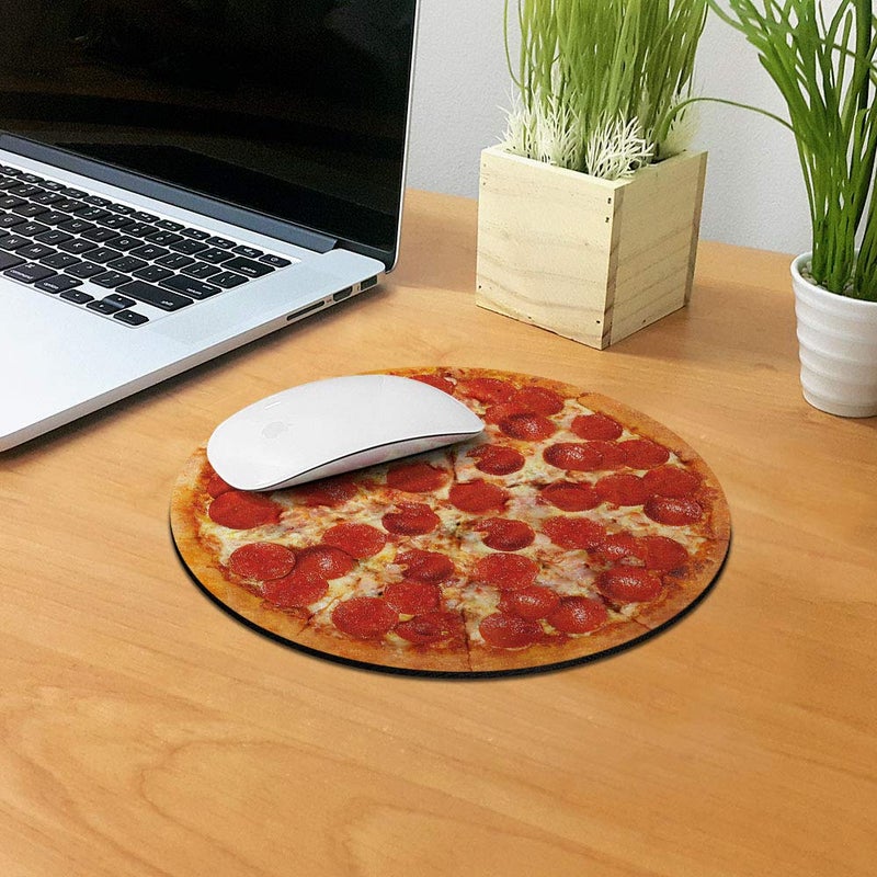 WIRESTER Non-Slip Round Mousepad, WIRESTER Pepperoni Pizza Mouse Pad for Home, Office and Gaming Desk - Image 5